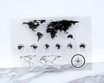 World map clear Stamp/earth Rubber Stamp/Continents Clear Transparent Stamp/adventure clear stamp /clear stamp
