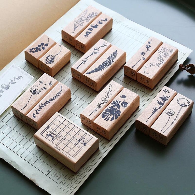 Botanical Rubber Stamp / Wooden Wild Flower Rubber Stamp/wild Etsy