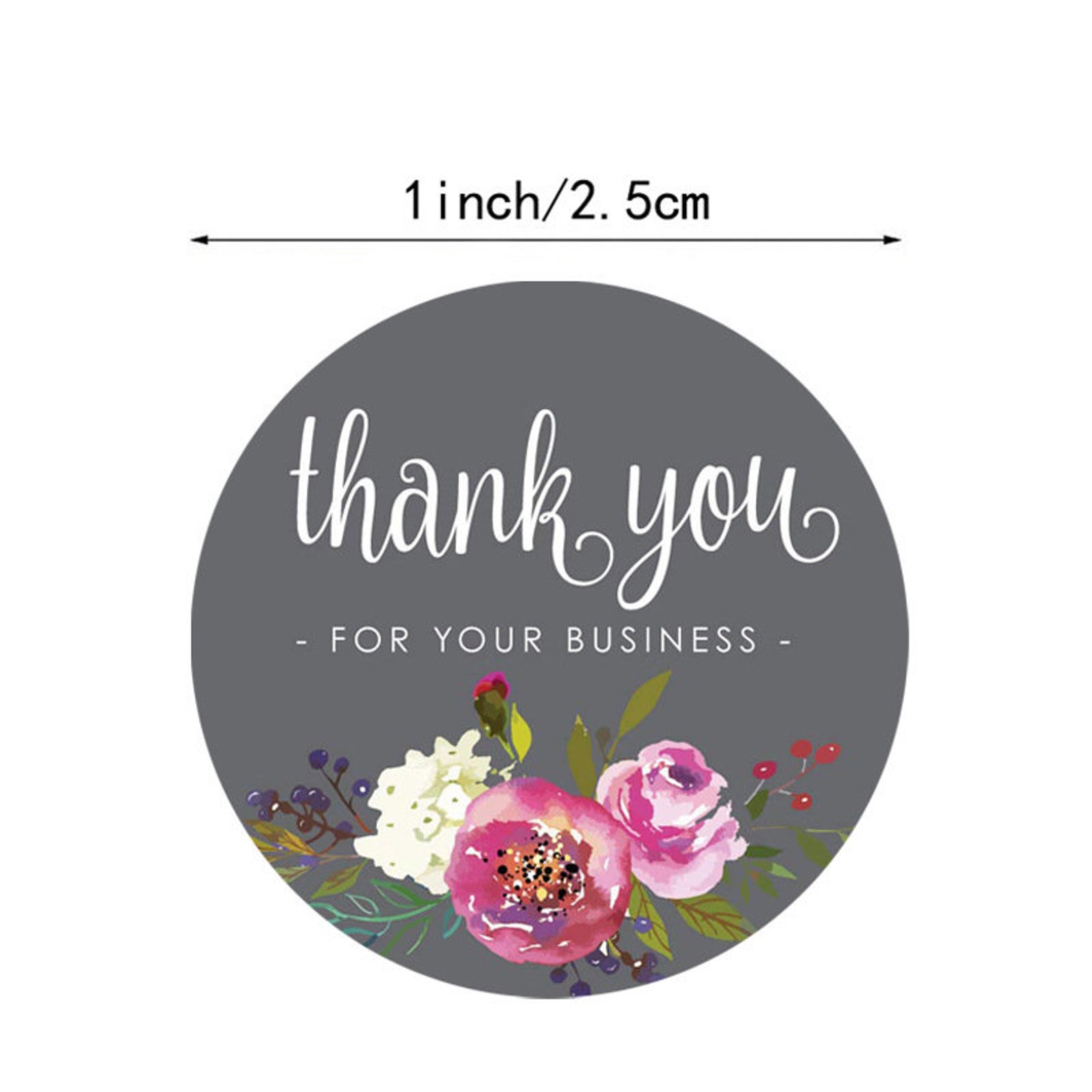 500PCS 1inch Thank You for Your Business Stickers Grey Flower Sticker ...