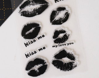 Lips Clear rubber Stamps/Kiss me clear stamp/Planner Stamps/Stamp Set/Food Stamps/Planning accessory/