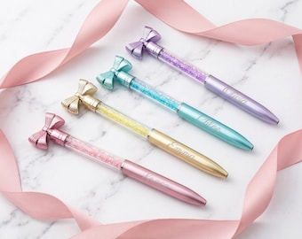 Bow pen with colorful crystal /Custom Name Engrave bow pens