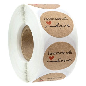 500PCS 1inch handmade with love Stickers Kraft Brown Sticker Business Stickers gift wrapping stickers
