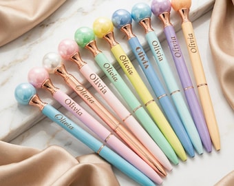 Custom engraved Pink pen with big pearl /Custom Name Engrave pearl pens/Pink ball pen with big  pearl