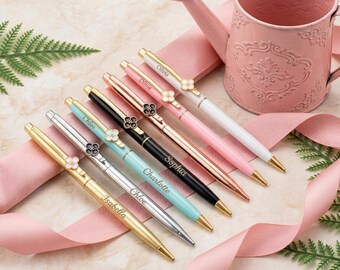Custom wedding favor pen with Four clover /Custom Name Engrave four clover pens,Rose gold wedding favor pens