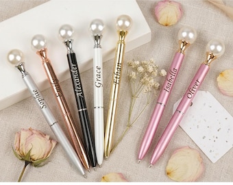 Custom engraved Gold pen with big pearl /Custom Name Engrave pearl pens
