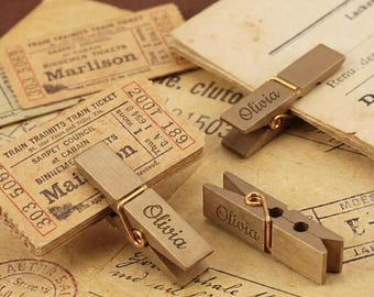 Custom Engraved Brass Metal Paper Clips/ Engraved Metal Paper Clip/Binder Clips,/Office Supplies