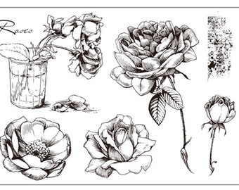 Flower Clear rubber Stamps/floral Stamps/stay the date/Planner Stamps/Stamp Set/Food Stamps/Planning accessory/