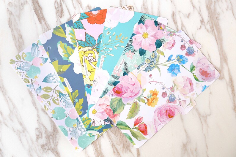 Set of 6 colorful flower Planner DividersRose flower Planner dashboardA5 dividers Personal dividers Planner divider set