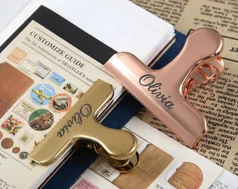 Rose Gold Custom Brass Metal Paper Clips/Engraved Rose Gold Metal Paper Clip/Gold Binder Clips,/Office Supplies