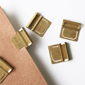 6 pcs Brass Paper Clips,Brass Metal Index Clip, Custom engraved brass bookmark