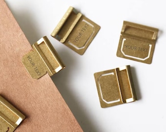 6 pcs Brass Paper Clips,Brass Metal Index Clip, Custom engraved brass bookmark