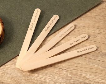 Custom Popsicle Stick Ice Cream Sticks, Wooden Ice Cream Sticks,Custom Decors for Birthday Party, Party  Favors,Laser Engraved Wooden Sticks