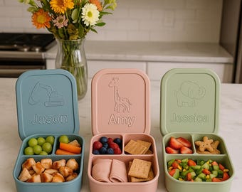 Custom Kids Silicone lunch box, Engraved name Kids food storage,Back to school Bento Box,Children lunch box,Gift for kids,School lunch box