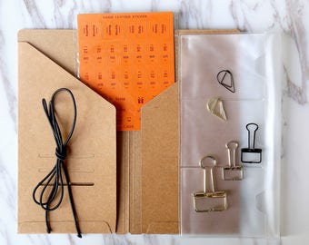 Basic Beginner&#39;s Kit for Midori Travelers Notebook gift basket/Card organizer/Starter Kit/Card holder/Journal Accessories/midori accessories