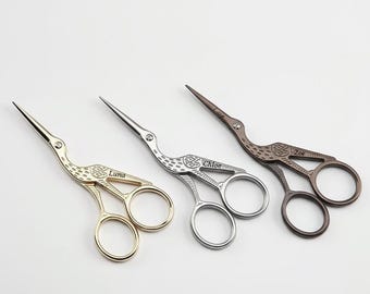 Crane Scissors, Embroidery Needlepoint Scissors,custom engrave vitange style Scissor, Gold Scissors, Silver Scissors,  Copper Scissors