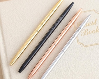 Custom guestbook pen slim modern long pen /Custom Name Engrave rose gold pens