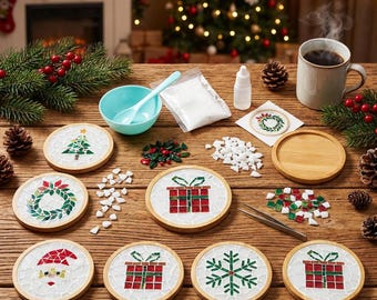 DIY Mosaic Christmas  Coaster ornament  Kit for Adults/ Kids Craft Set, Make Your Own Art and Home Decor Creative Hobby Gift, paint wood art