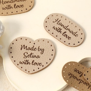 Custom Faux Leather  Stitch-On Tags, Monogram Leather Tags with your own designs, Leather Labels for Handmade items
