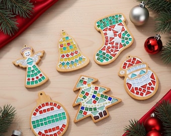 DIY Mosaic Christmas Coaster ornament  Kit for Adults/ Kids Craft Set, Make Your Own Art and Home Decor Creative Hobby Gift, paint wood art
