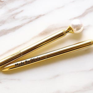 Gold pen with big pearl /Custom Name Engrave pearl pens