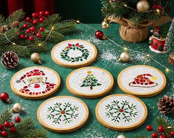 Mosaic Christmas DIY Coaster ornament  Kit for Adults/ Kids Craft Set, Make Your Own Art and Home Decor Creative Hobby Gift, paint wood art