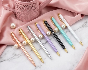 Gold pen with big pearl /Custom Name Engrave pearl pens