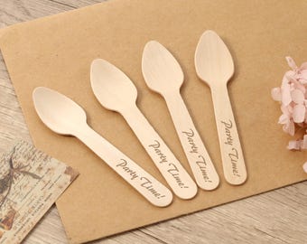 Custom Engraved Wooden Ice Cream Spoom, Wooden Dessert Spoons,Custom Wood Spoons,Party Supplies, Wedding Favors