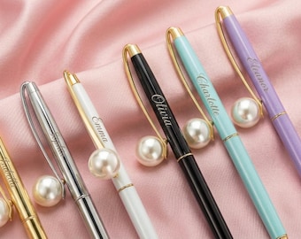 Rose gold pen with big pearl /Custom Name Engrave pearl pens