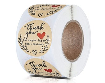 500PCS 1inch Thank You Supporting My Small Business Stickers heart  Kraft Brown Sticker Business Stickers