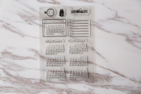Calendar Clear rubber Stamps/Planner Stamps/Stamp Set/Food Stamps/Planning accessory/