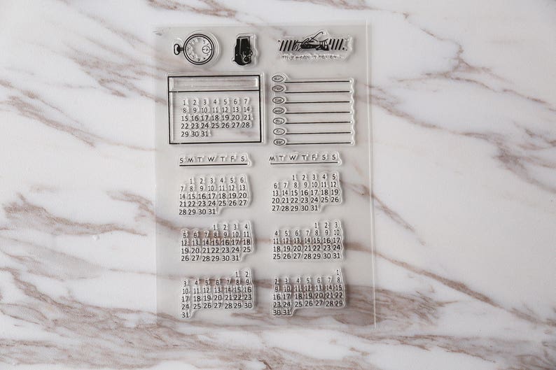 Calendar Clear rubber Stamps/Planner Stamps/Stamp Set/Food Stamps/Planning accessory/ image 1