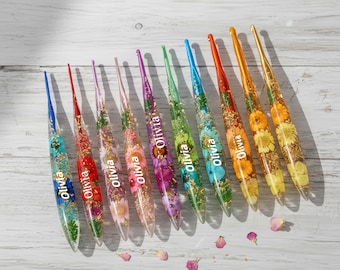 Resin Flower Crochet Hook, Dry Flower  Crochet Hook, Resin crochet Hook Tool, Ergonomic Crochet Hook, Mother's Day Gift