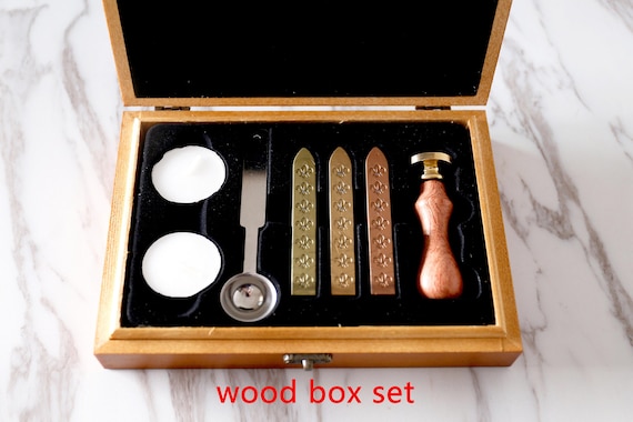 Initial Wax Seal Gift Set Kit with Scroll font-Brown Wood Handle