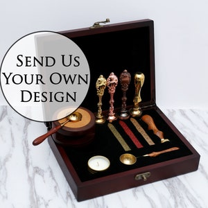 Visit Brass Filigree Initial Wax Seal Stamp Gift Set Kit with Gold