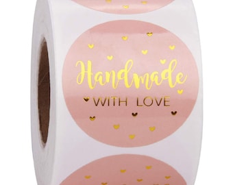 500PCS 1inch Handmade with love Stickers Kraft Brown Sticker Business Stickers gift wrapping stickers