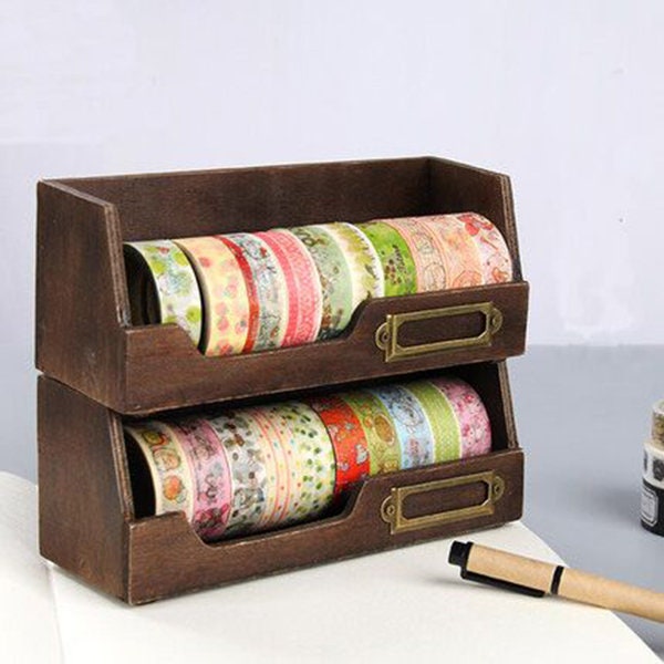 Caja de almacenamiento de cinta Washi de madera / Organizador de cinta Washi / Organizador de cinta de enmascaramiento / Soporte de cinta Washi / Caja cosmética / Marco de madera para cinta Washi