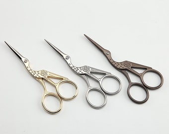 Crane Scissors, Embroidery Needlepoint Scissors, vitange style Scissor, Gold Scissors, Silver Scissors,  Copper Scissors