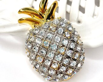 Geno Pin Rhinestone Pineapple Pin Gold Pineapple Vintage Rhinestone Pineapple Brooch Geno Ltd Brooch Pave Rhinestone Fruit Brooch