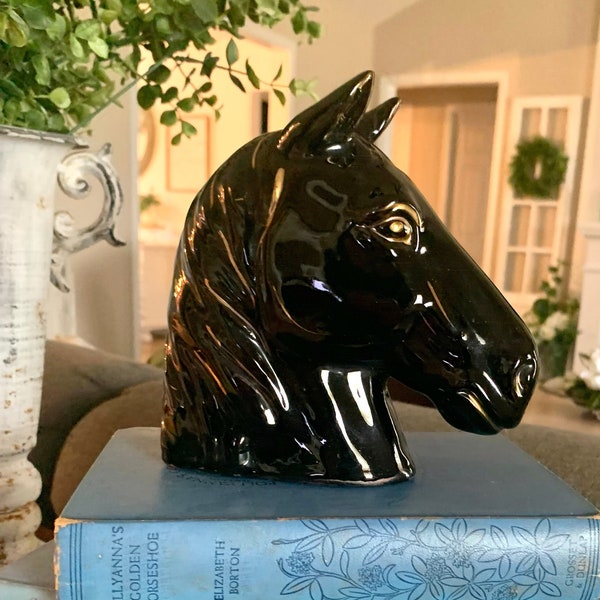 Vintage Horse Head, Ceramic Black Beauty, Vintage Horse Head, Glossy Horse Head Statue