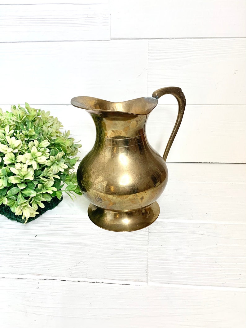 Vintage Pitcher Brass Pitcher Tarnished Brass