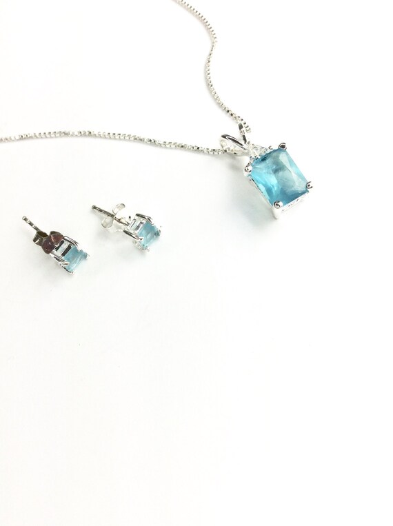 Silver and Blue Gem Necklace and Earrings, Blue Ge