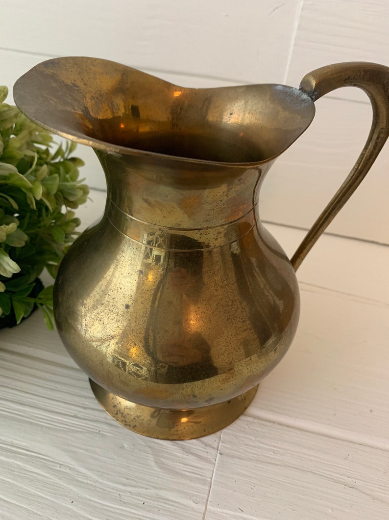 Vintage Pitcher Brass Pitcher Tarnished Brass