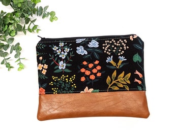 Rifle Paper Makeup Bag: Black Meadow Wildflower/ Travel Pouch/ Vegan Leather