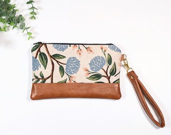 Rifle Paper Co Blue Peony Wristlet: Small Bag, Wristlet Clutch, Bridesmaid Gift, Phone Wristlet, Floral Bag