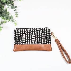 Black and White Dot Wristlet: Small Bag, Wristlet Clutch, Bridesmaid Gift, Phone Wristlet