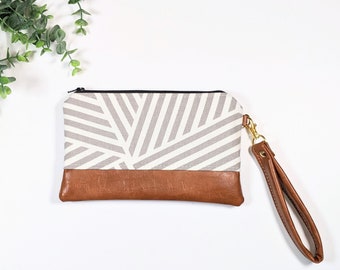 Gray and White Asymmetrical Wristlet: Small Bag, Wristlet Clutch, Bridesmaid Gift, Phone Wristlet