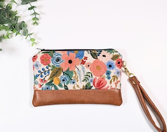 Rifle Paper Co Blue Wildwood Floral Wristlet: Small Bag, Wristlet Clutch, Bridesmaid Gift, Phone Wristlet