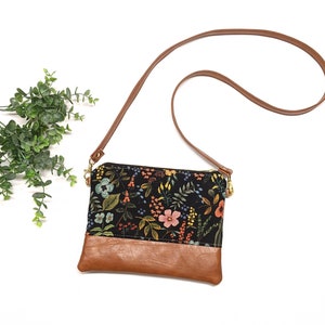 Small Crossbody Bag/ Rifle Paper Midnight Amalfi Herb Garden/ Vegan Leather/ Boho Crossbody/