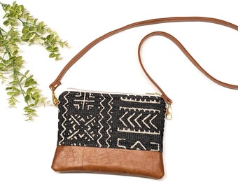 Small Crossbody Bag/ Tribal Bag/ Vegan Leather/ Boho Crossbody/ Mud Cloth