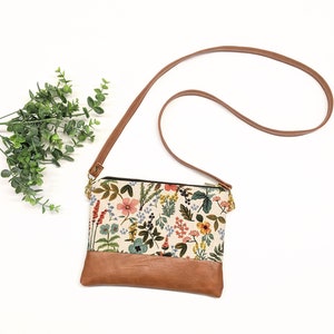 Beige Flower Printed Crossbody Tote